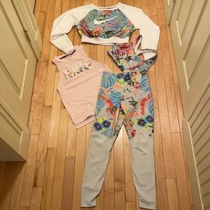 Nike Set - tropical print: crop crew neck sweatshirt, leggings, sports bra!